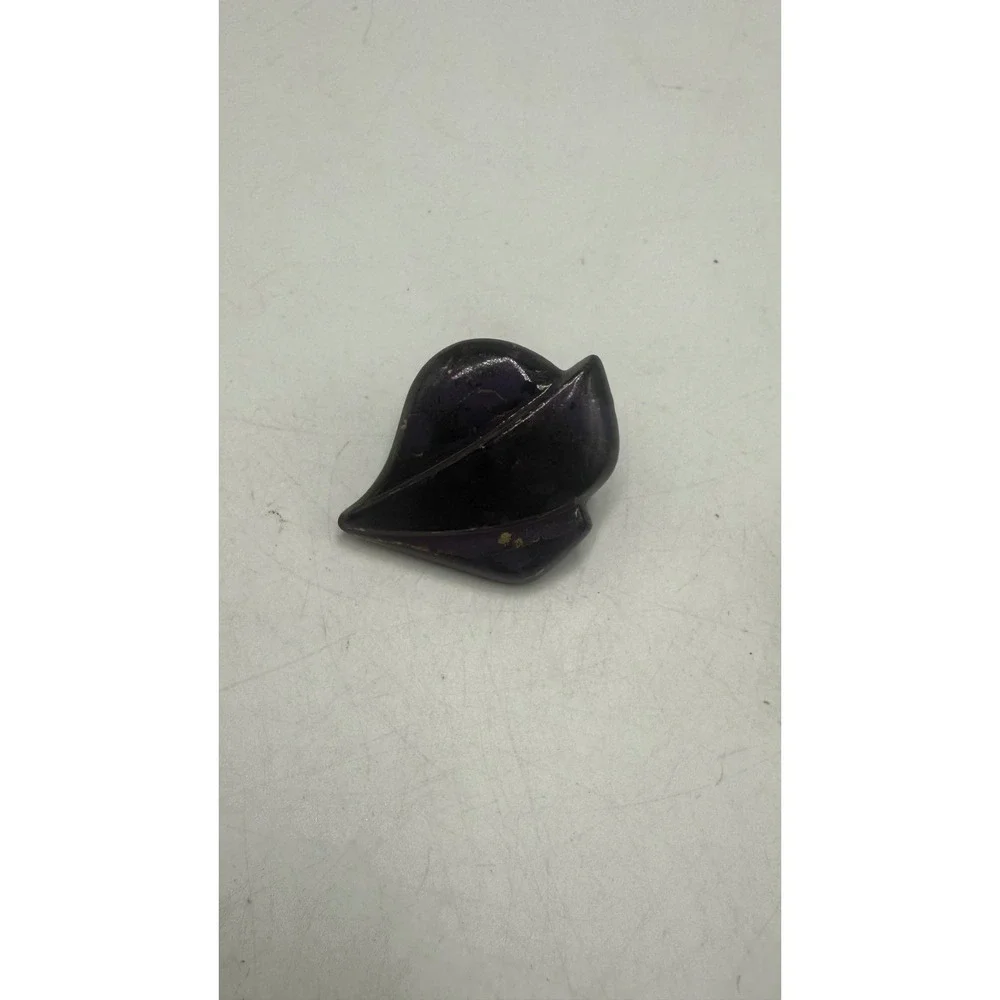 Vintage Purple Enamel Leaf Clip On Earrings Mid Century Modern Stylized Jewelry